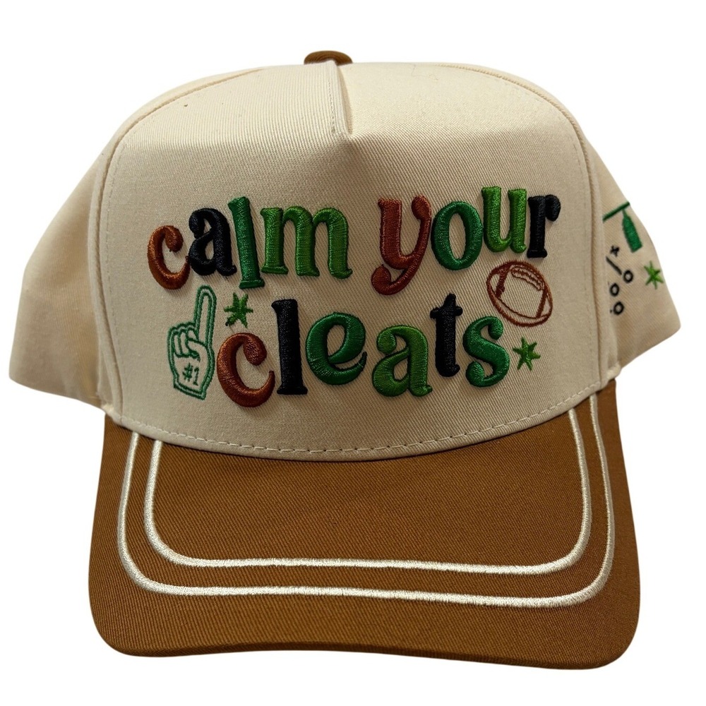 Poppy & Pine Calm Your Cleats Football Embroidered Trucker Hat Snapback Brown